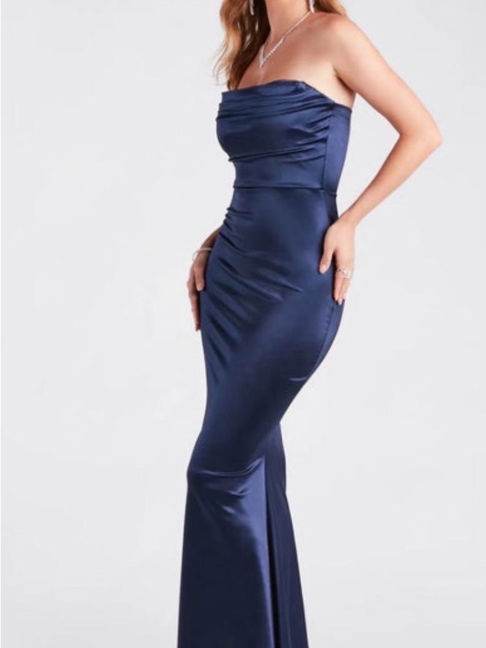 Windsor Strapless Navy Satin Mermaid Gown